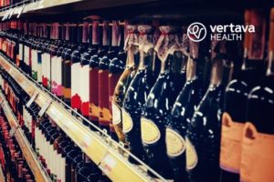 bottles of alcohol on store shelf